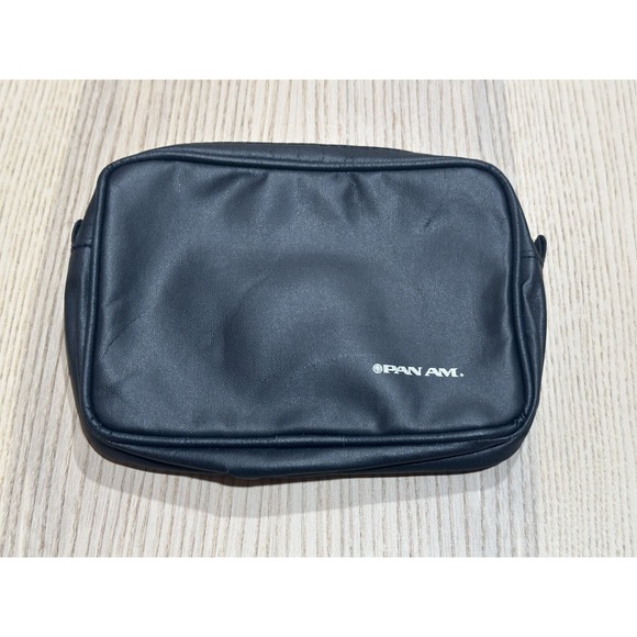 Pan Am Airlines Amenity Bag - Blue Faux Leather Pouch with Zip Closure